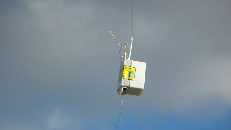 Wetterballon in Stromleitung
