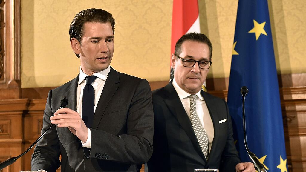 Kurz (li.) und Strache demonstrieren Einigkeit.