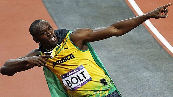 Usain Bolt hat vor auch nach dem Finale über 200 Meter seine Jubelpose zu zeigen.