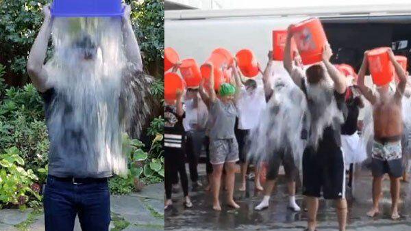 Marc Zuckerberg (links) und Justin Timerlake schütten sich Eiswasser über den Kopf - und zwar für den guten Zweck.