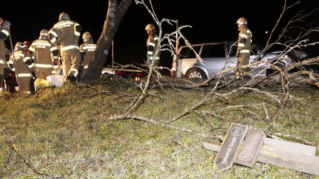 Abtenau: Pkw mit fünf Insassen prallt auf B162 gegen Baum