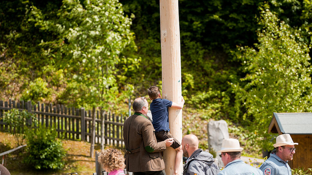 Maibaumaufstellen beim Gasthof Maria Plain
