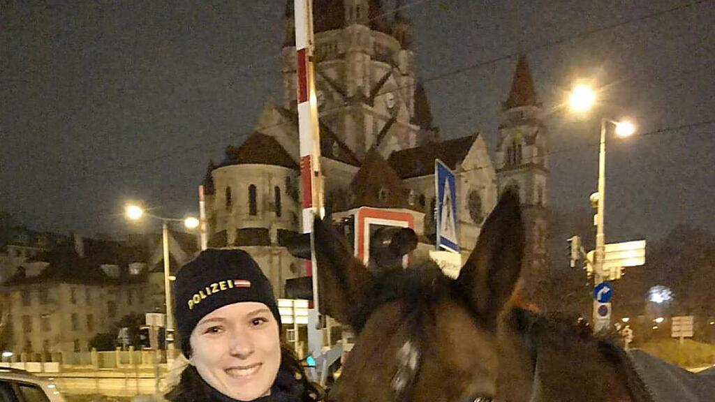 Polizistin mit dem entlaufenem Pferd am Handelskai