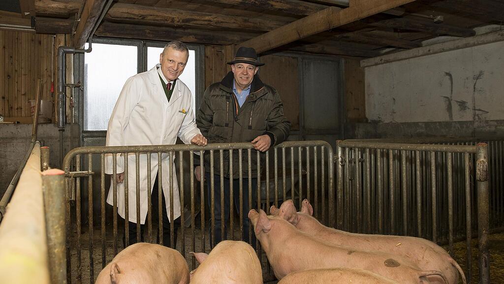 Landesveterinärdirektor Josef Schöchl (li.) und der Direktor der Landwirtschaftlichen Fachschule Winklhof Georg Springl machen auf den Virus aufmerksam.