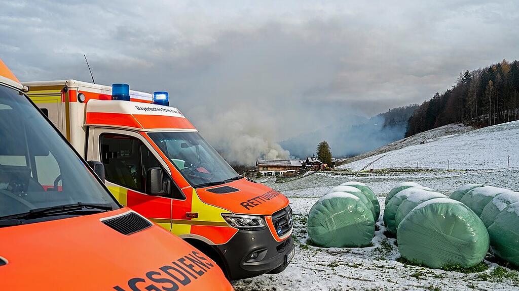 Stall in Berchtesgaden in Flammen
