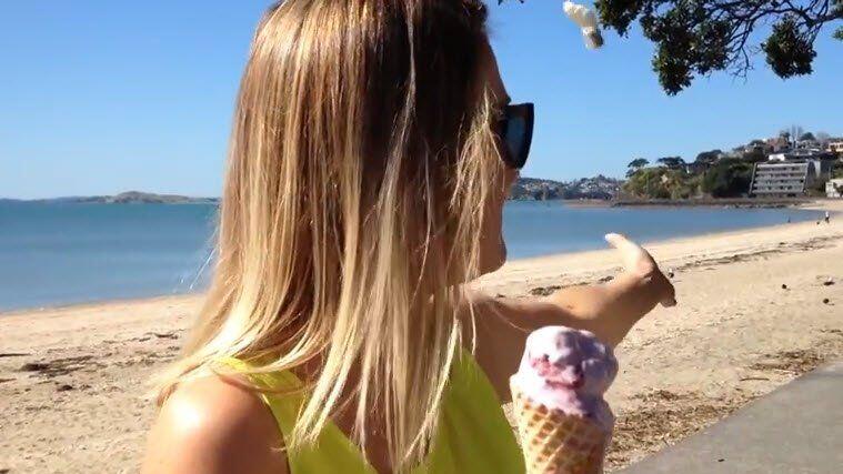 Der Vogel erwischt erst das Eis, und dann wird's richtig ecklig...