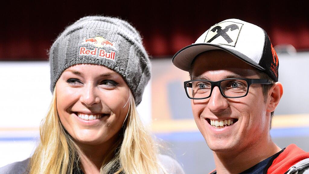 Die Amerikanerin Lindsey Vonn und der Österreicher Marcel Hirscher während eines Pressegesprächs im Oktober 2012 in Sölden.