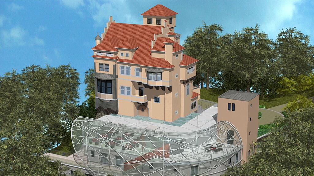 Am,Schloss Mönchstein entsteht eine riesige Glaskuppel.