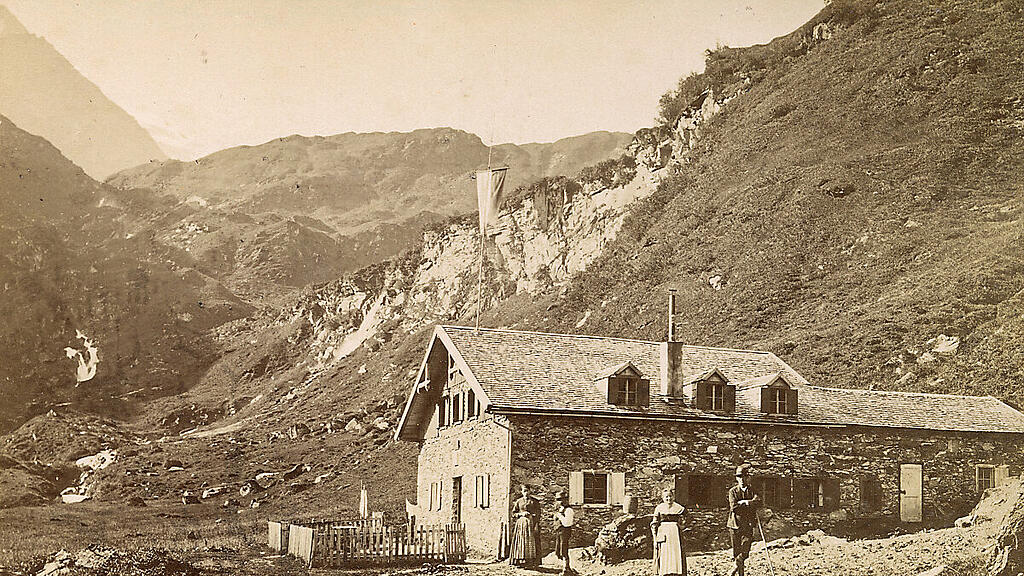 Die Rainerhütte in den Bergen Tirols anno 1885