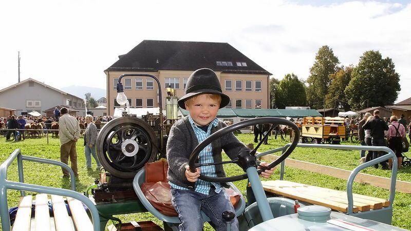 Der dreijährige Tobias aus Lengau konnte nicht genug von den Oldtimer-Traktoren bekommen.