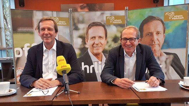 Bürgermeisterkandidat Johann Padutsch (links) und Bürgerliste-Klubobmann Helmut Hüttinger (rechts) stellten die Themen für die anstehende Wahl vor.