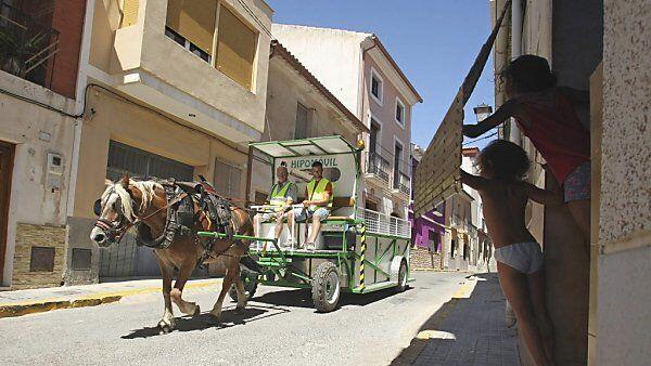 Pferdewagen als Mülltransporter in Spanien