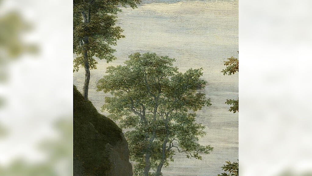 Residenzgalerie Salzburg, Inv.-Nr. 670 Jacob Isaacksz. van Ruisdael, Hügelige Waldlandschaft mit Falkner und Reiter - Detail Hintergrund.jpg