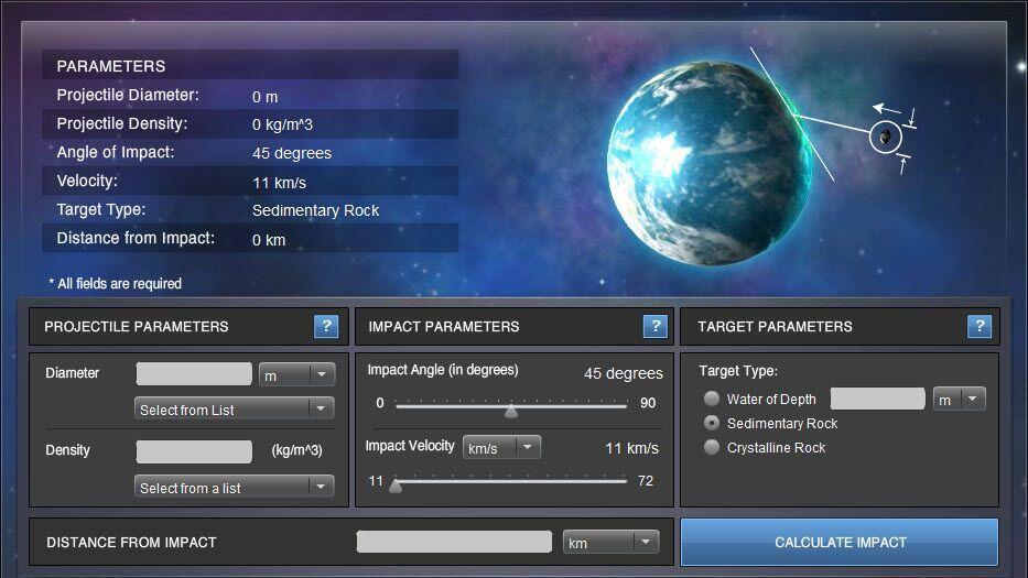 "Impact Earth!" - Daten eingeben und den Weltuntergang simulieren.