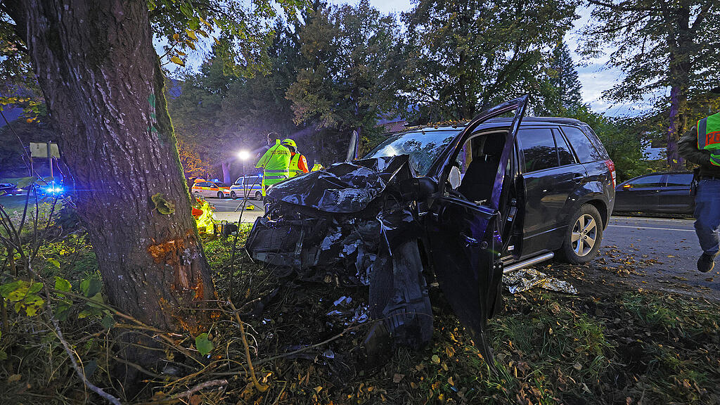 Auto prallt in Aufham frontal gegen Baum