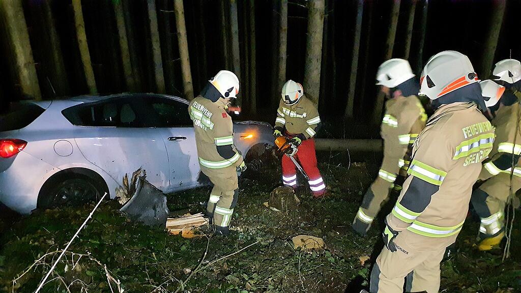 Seekirchen: Auto landet neben L101 in Wald