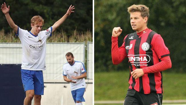 Grödigs Sebastian Wachter (li.) und WG-Partner Patrick Greil (re.) von Anif drücken einander im ÖFB-Cup-Fernduell ausnahmsweise gegenseitig die Daumen.