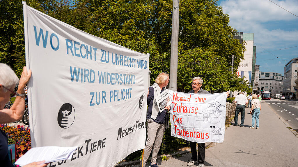 Mahnwache für Stadttauben in der Stadt Salzburg