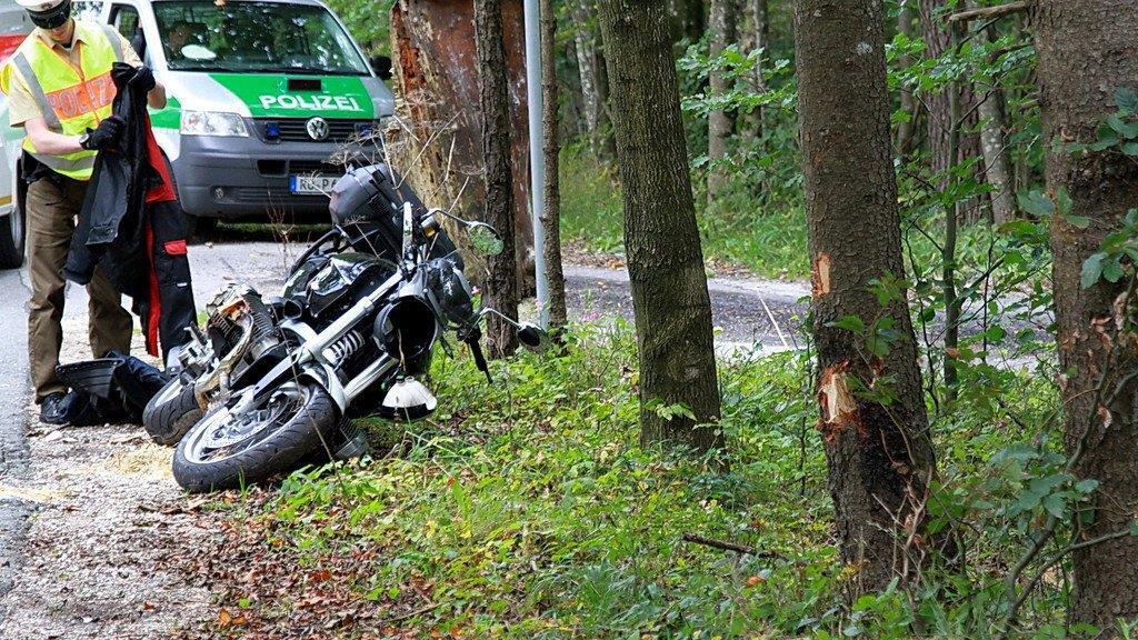 Biker prallt in Baum