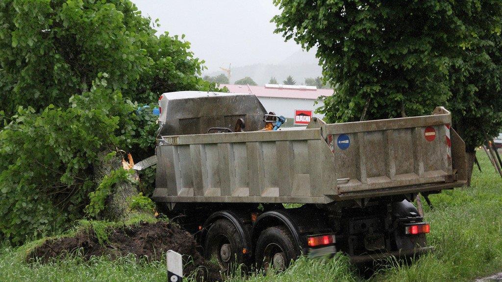 Lkw prallt in Baum