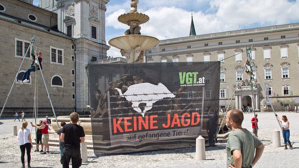 VGT protestiert am Residenzplatz gegen Gatterjagd