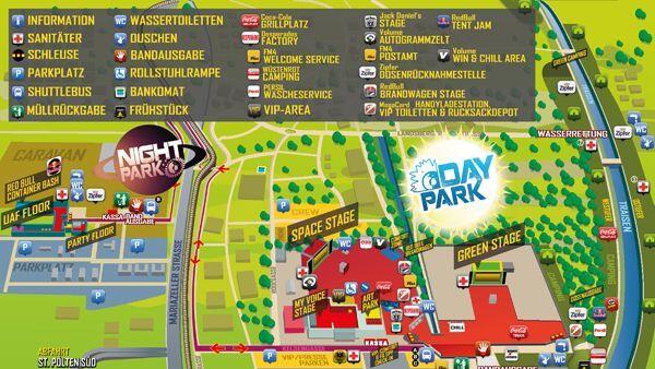 Der Plan für das Frequency Festival in St. Pölten im Green Park