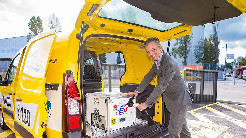 Der ÖAMTC testet die Powerbank fürs E-Auto.