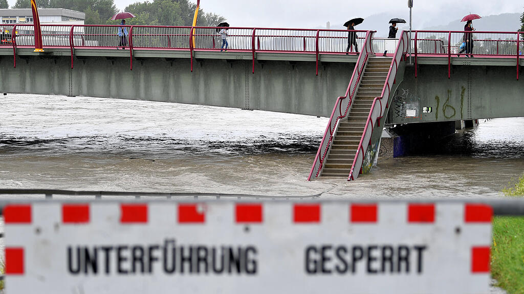 Salzach, Sohlstufe Lehen, Salzburg, Hochwasser