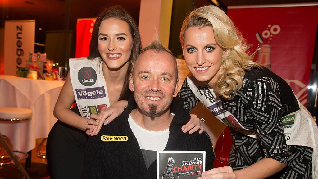 Olympiasieger Thomas Geierspichler (Mitte) mit Miss Salzburg Selma Buljubasic (links) und Vize-Miss Salzburg Christina Rettenbacher (rechts).