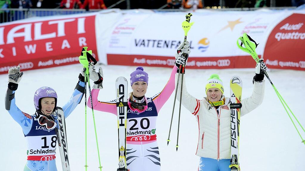 Super-Kombi in Schladming: WM-Gold für Maria Höfl-Riesch vor Tina Maze und Nicole Hosp.