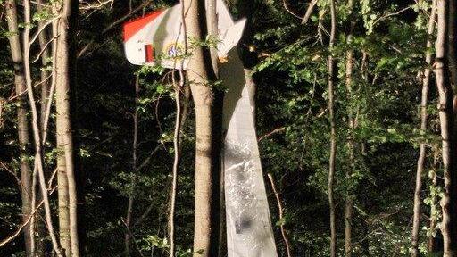 Segelflugzeug in Baumkronen