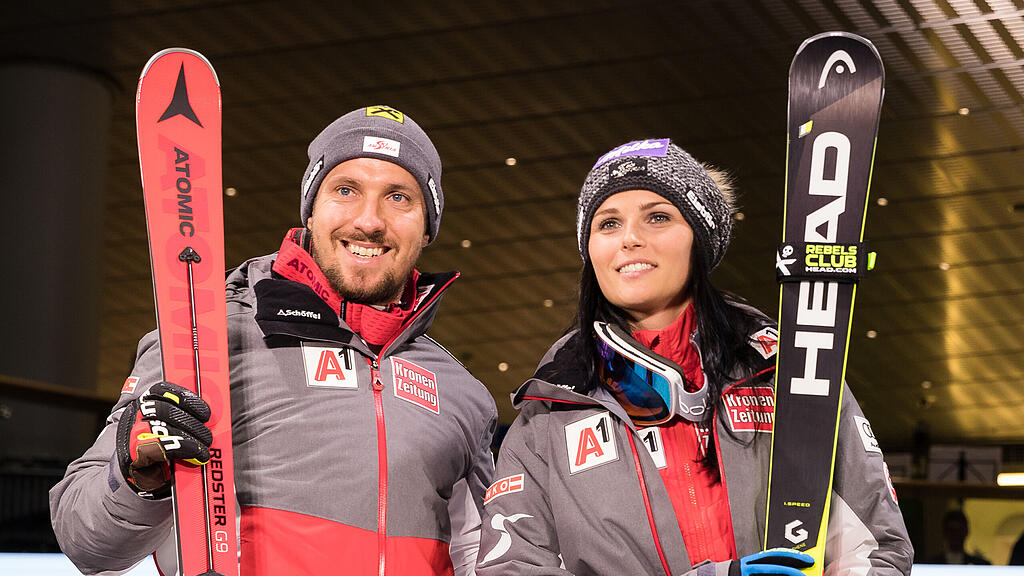 Marcel Hirscher und Anna Veith im neuen Dress.