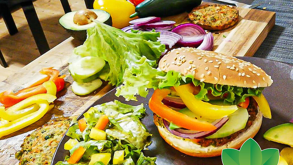 Vegan, Burger, Fleischersatz, Symbolbild, Badge