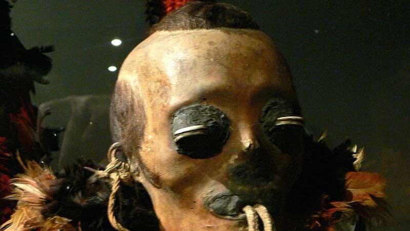 Ein Zeremonialgewand (1830 ) der Munduruku vom Rio Tapajos landete in Wien im Museum.