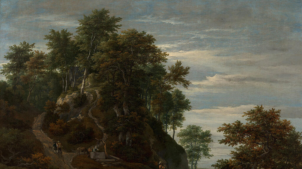 Residenzgalerie Salzburg, Inv.-Nr. 670 Jacob Isaacksz. van Ruisdael, Hügelige Waldlandschaft mit Falkner und Reiter.jpg