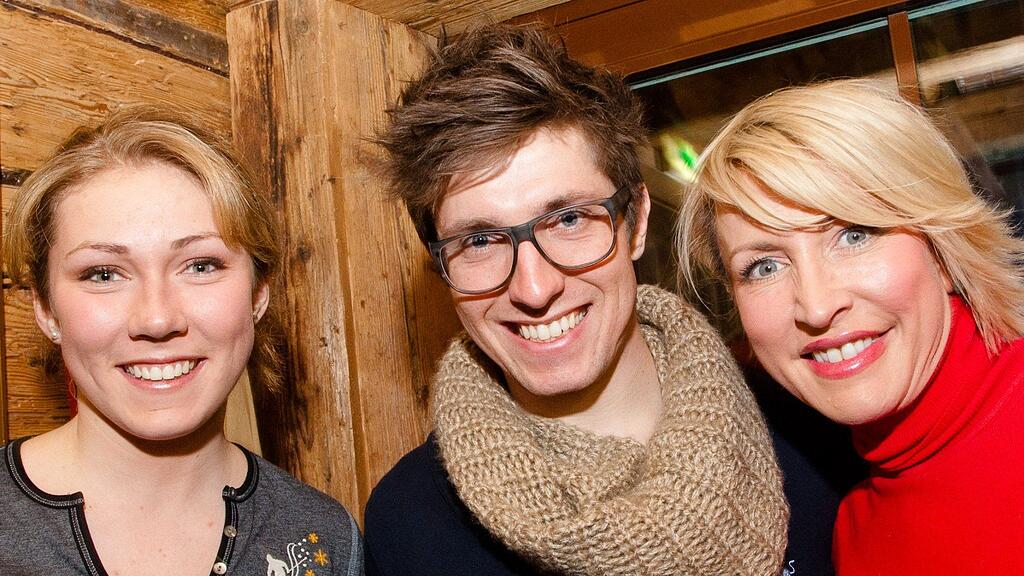 Nach dem Sieg wurde verdient gefeiert: US-Skirennläuferin Mikaela Shiffrin, Österreichs Marcel Hirscher und das ehemaliges britische Model Heather Mills (von links) am Sonntag in der Tenne in Schladming nach der Alpinen Ski-WM.