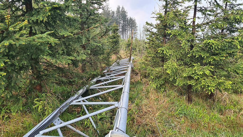 umgestürzter Windmessmast Lehmberg