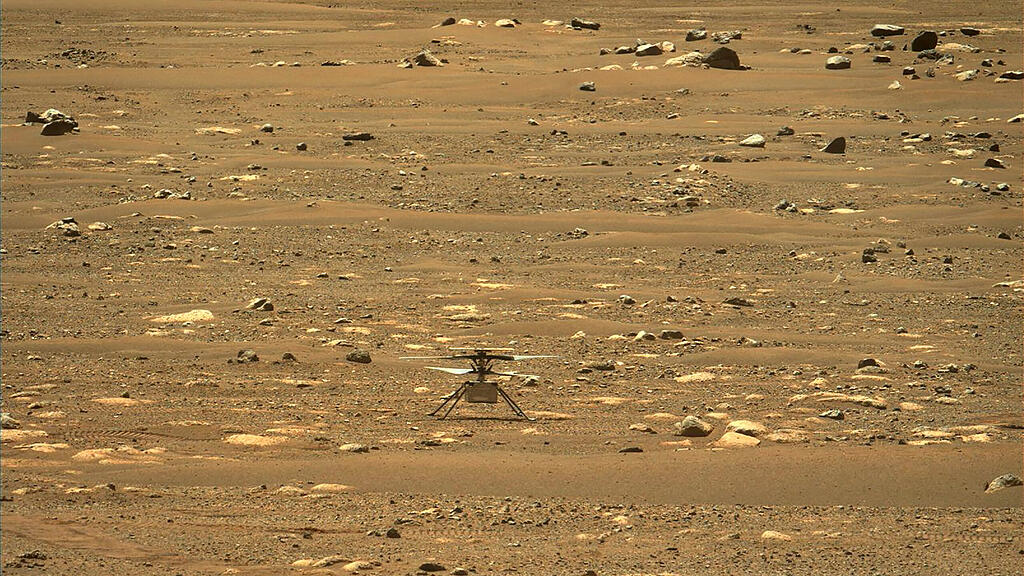 Ingenuity Mars Helicopter right after it successfully completed a high-speed spin-up test, captured by the Mastcam-Z instrument on Perseverance on April 16, 2021