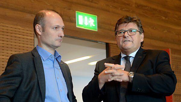 Metallergewerkschafter Rudolf Wagner und Rainer Wimmer