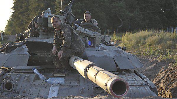 Ukrainische Soldaten vor den Toren von Lugansk