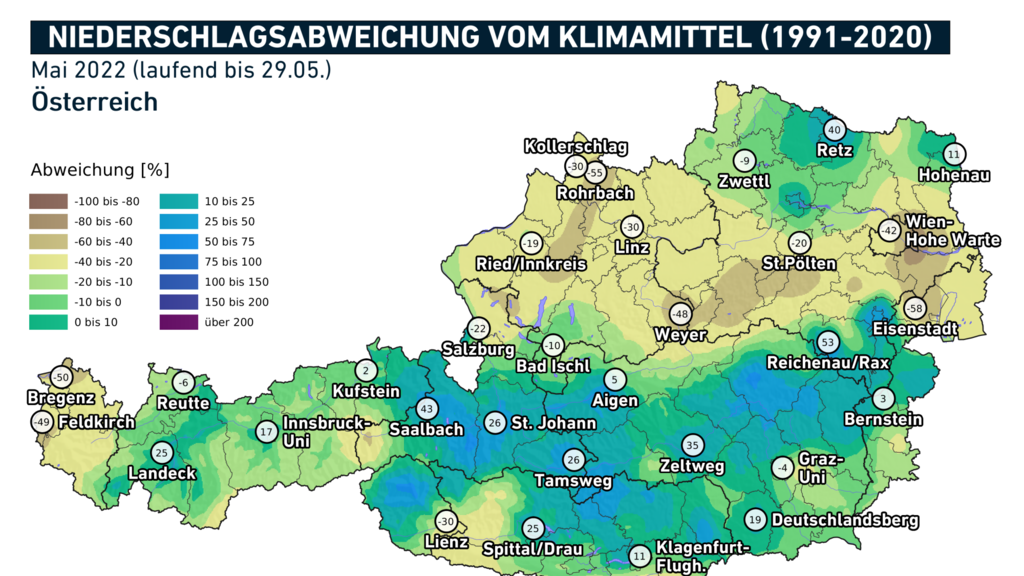 Niederschlagsabweichung Mai 2022