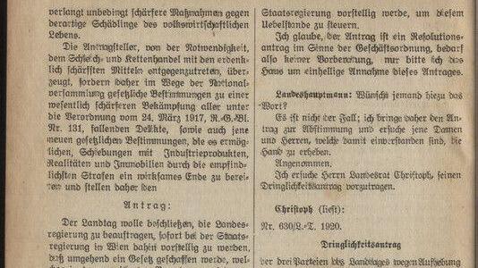 Originaldokumente aus dem Landtag vom 1920