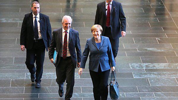 Kanzlerin Merkel und Sachsens Landeschef Tillich