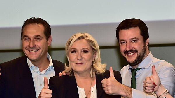Strache, Le Pen und Salvini in Mailand