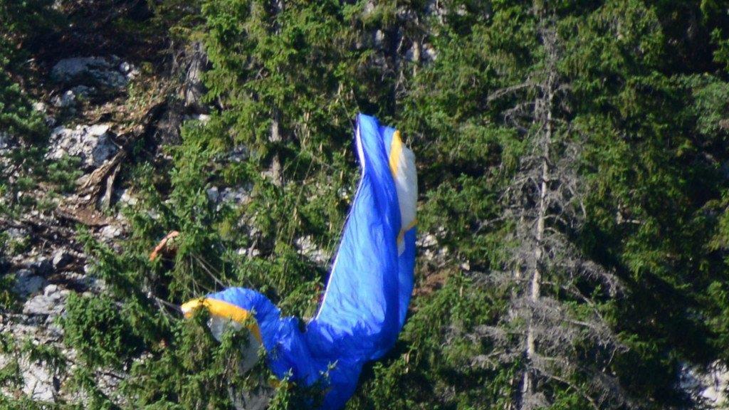 Paragleiter bleibt in Baum hängen