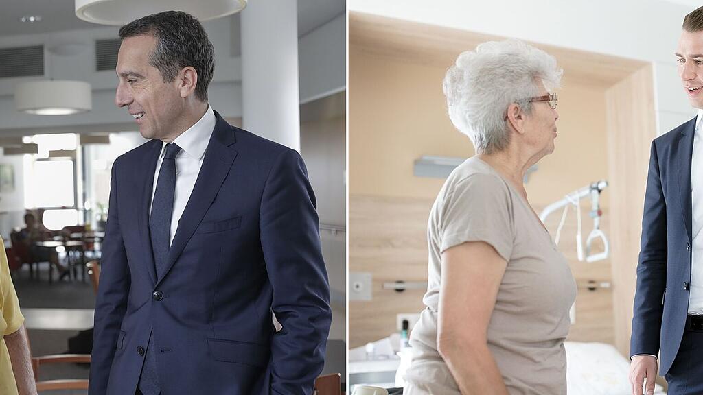 Kanzler Kern besuchte ein Frau im Pflegeheim, ÖVP-Chef Kurz das Franziskus-Spital in Wien.