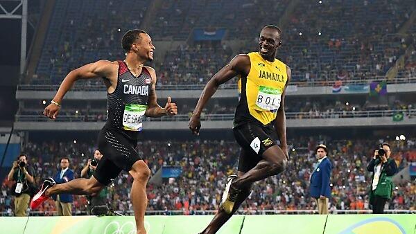 Usain Bolt und der Kanadier Andre de Grasse