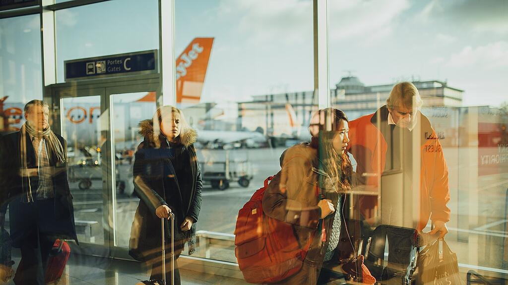 urlauber, Reisende, Flughafen, Abreise, Urlaub, SB