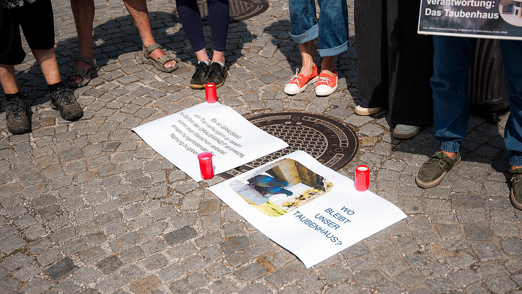 Mahnwache für Stadttauben in der Stadt Salzburg