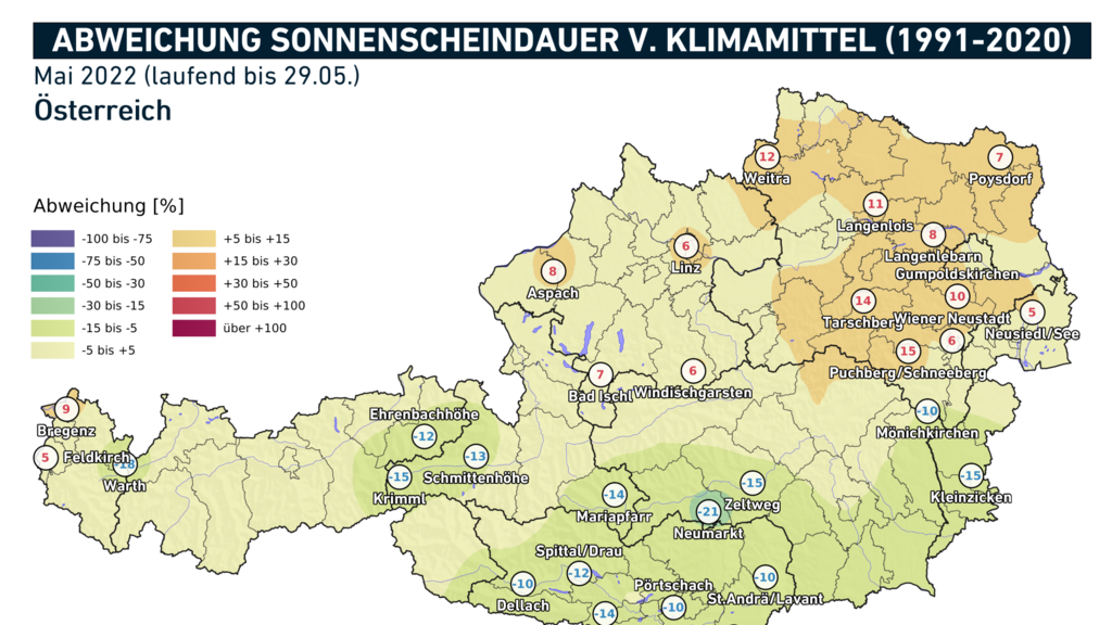 Sonnenscheinabweichung Mai 2022